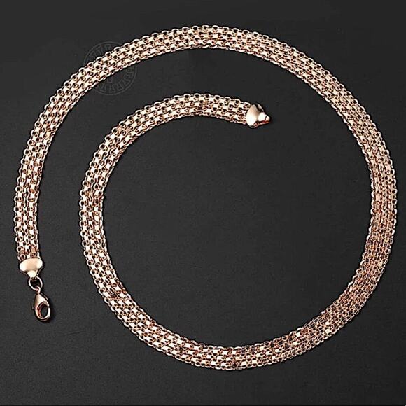 Rose Gold 6mm Double Weaving Chain Link Necklace - Picture 5 of 5